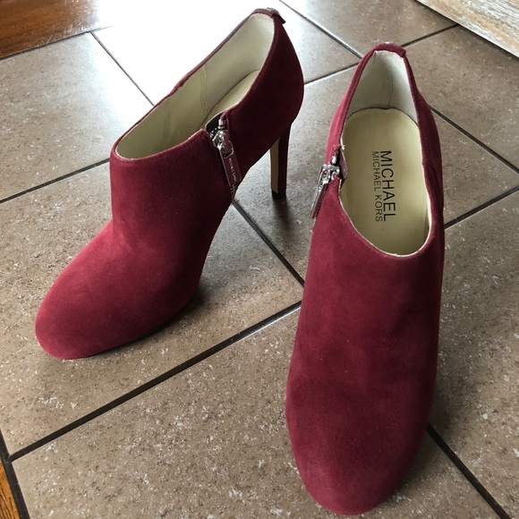 MICHAEL Michael Kors Deep Wine Suede Ankle Bootie - Picture 1 of 7